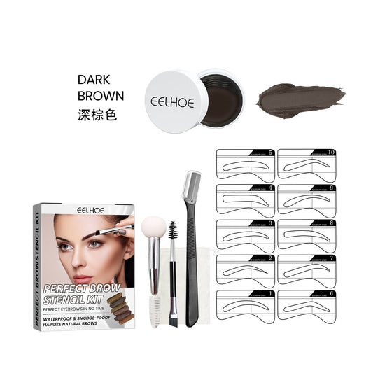 EELHOE Perfect Brow Stencil Kit — Waterproof Eyebrow Cream with Stencils, Smudge-Proof Natural 3D Brows