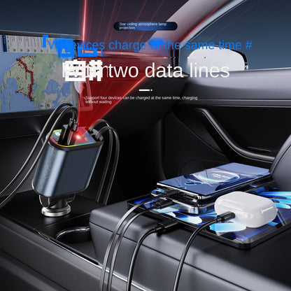 New C9 Starry Sky Fast Charging 120W Retractable Car Charger with 4-in-1 Multi-functional Digital Display