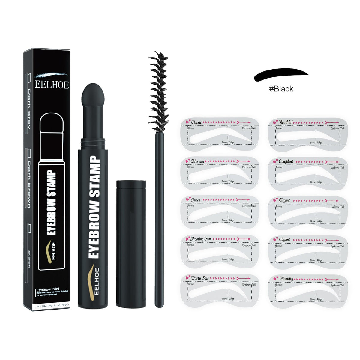 EELHOE Waterproof Eyebrow Pencil Kit — Natural Hairline Brow Stamp Pen with Stencil Card & Brush