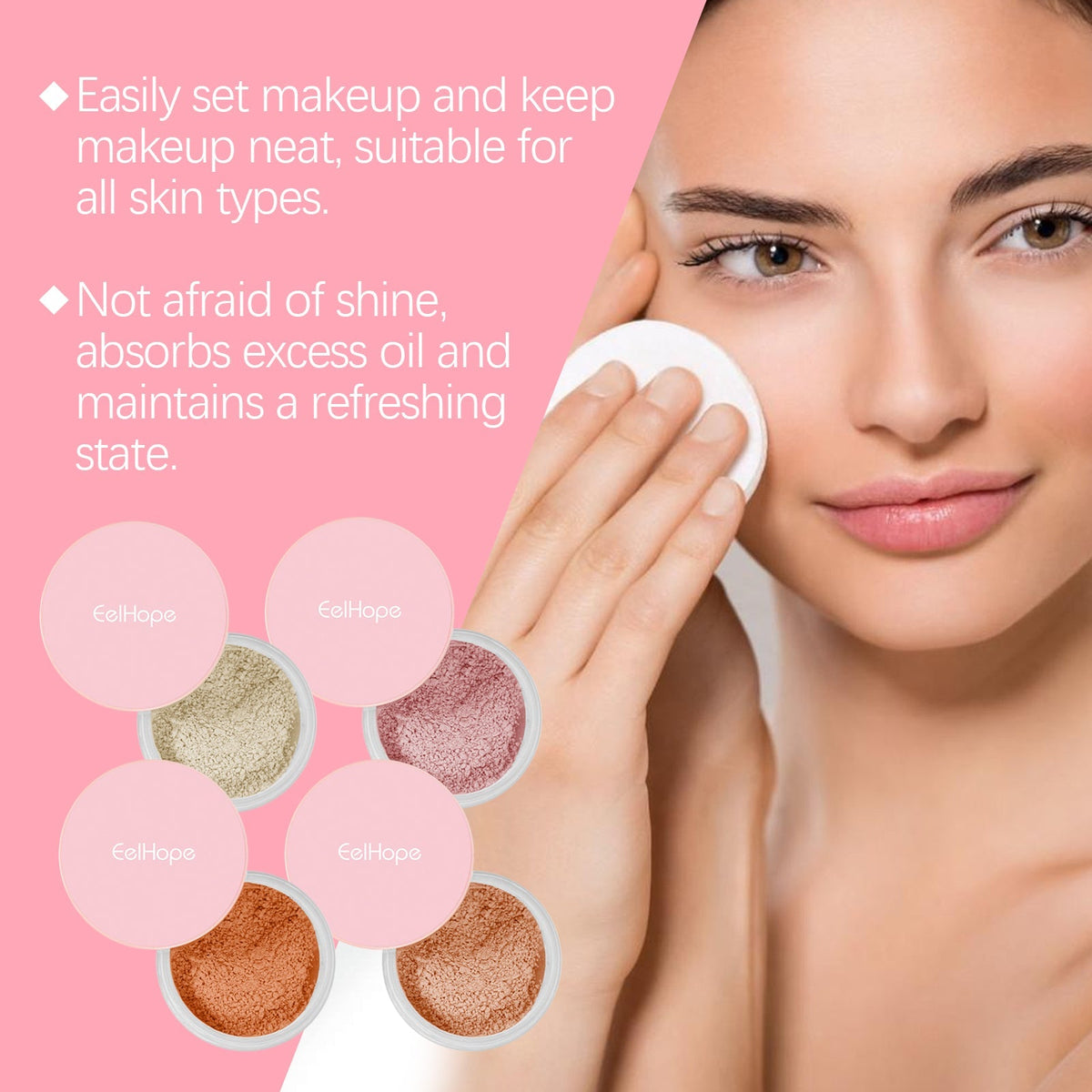 EELHOE Beige Setting Powder with Brush — Matte Finish, Breathable & Long-Lasting Loose Powder