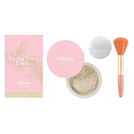 EELHOE Beige Setting Powder with Brush — Matte Finish, Breathable & Long-Lasting Loose Powder