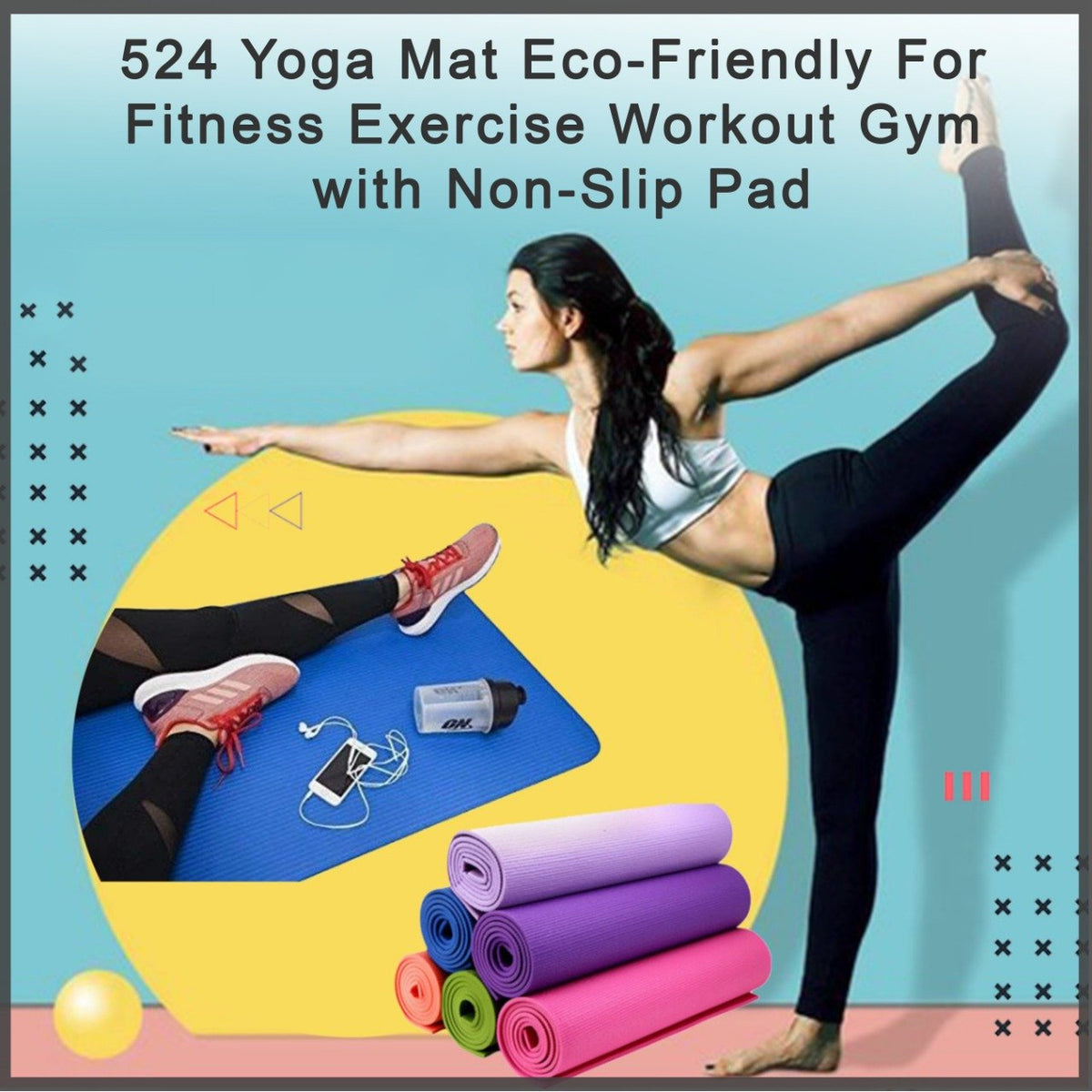 Yoga Mat Eco-Friendly for Fitness & Gym – Non-Slip Exercise Mat (180x60cm)