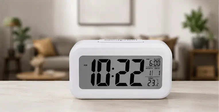 Digital Alarm Clock with Temperature & Date Display – LCD Table Clock with Automatic Sensor, Snooze & Backlight