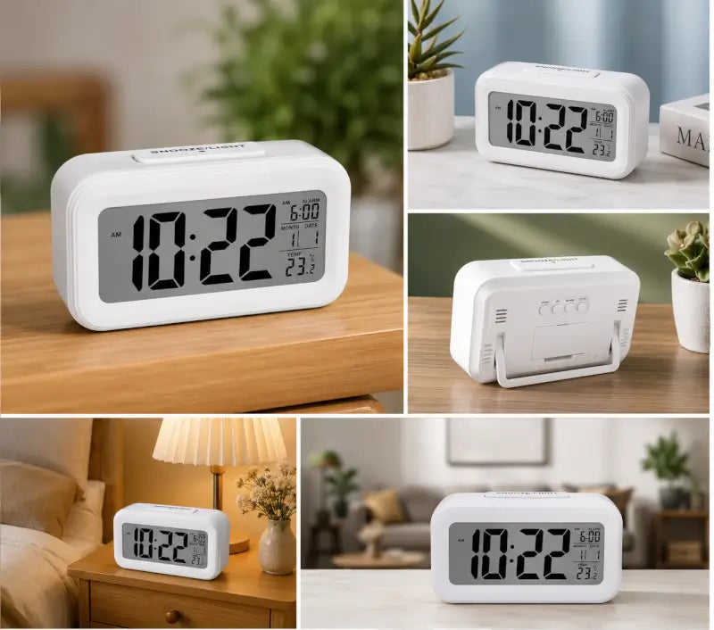 Digital Alarm Clock with Temperature & Date Display – LCD Table Clock with Automatic Sensor, Snooze & Backlight